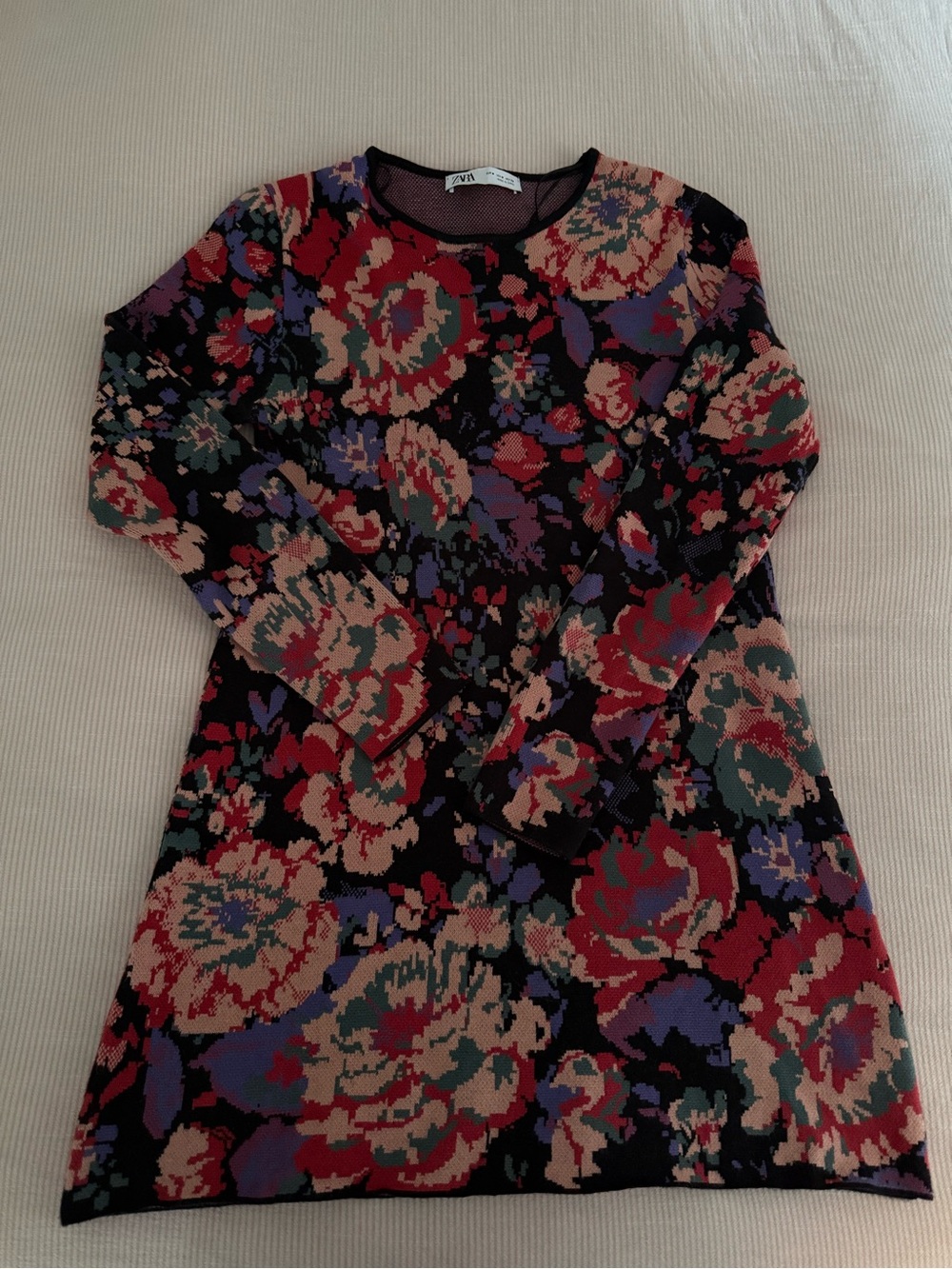 Zara Floral Knit Tunic & Cropped Pant Set - Black Multi